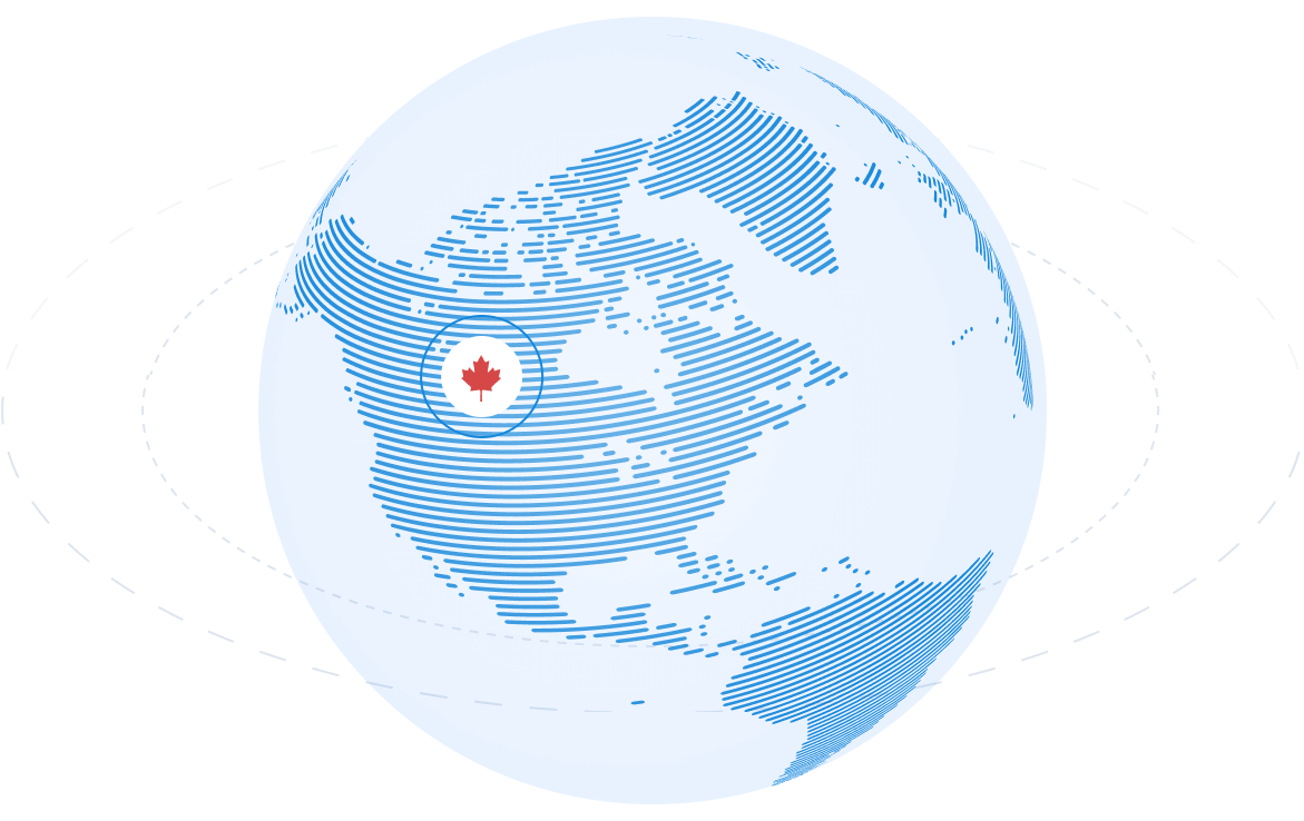 Globe with a marker over Canada