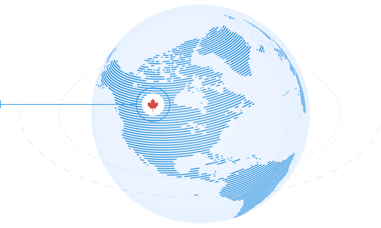 Globe with a marker over Canada
